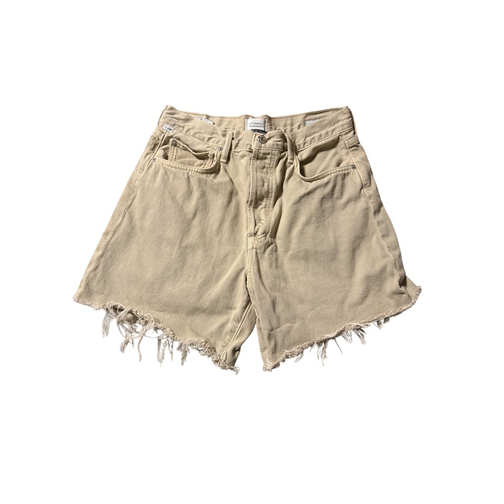 Citizens of Humanity Marlow Size 28 Tan Khaki Raw Hem Shorts High Rise 6" FLAW